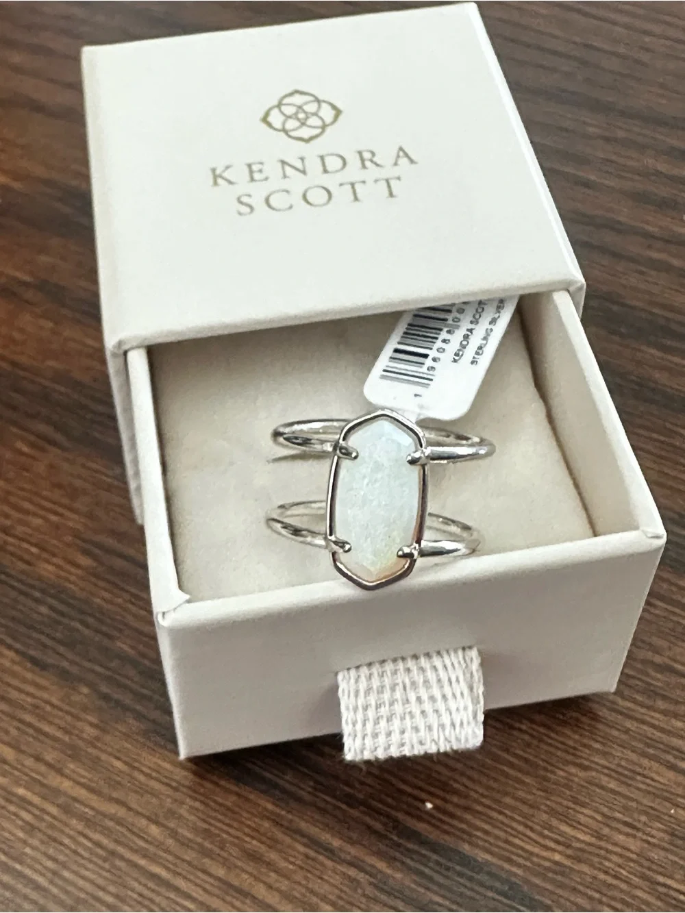 Kendra Scott Elyse Sterling Silver Double Band Ring in White Sterling Opal sz8